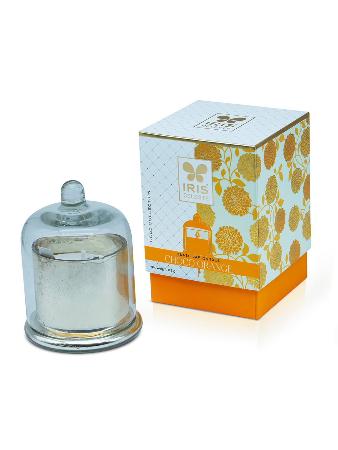 IRIS CELESTE Bell Jar Candle Gold 1 Wick Choco Orange Solid Geometric Regular Candles