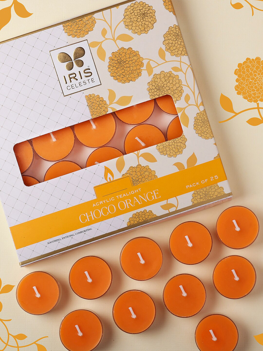 IRIS CELESTE Acrylic 25Pcs 1 Wick Choco Orange Solid Round Regular Tea Light Candles