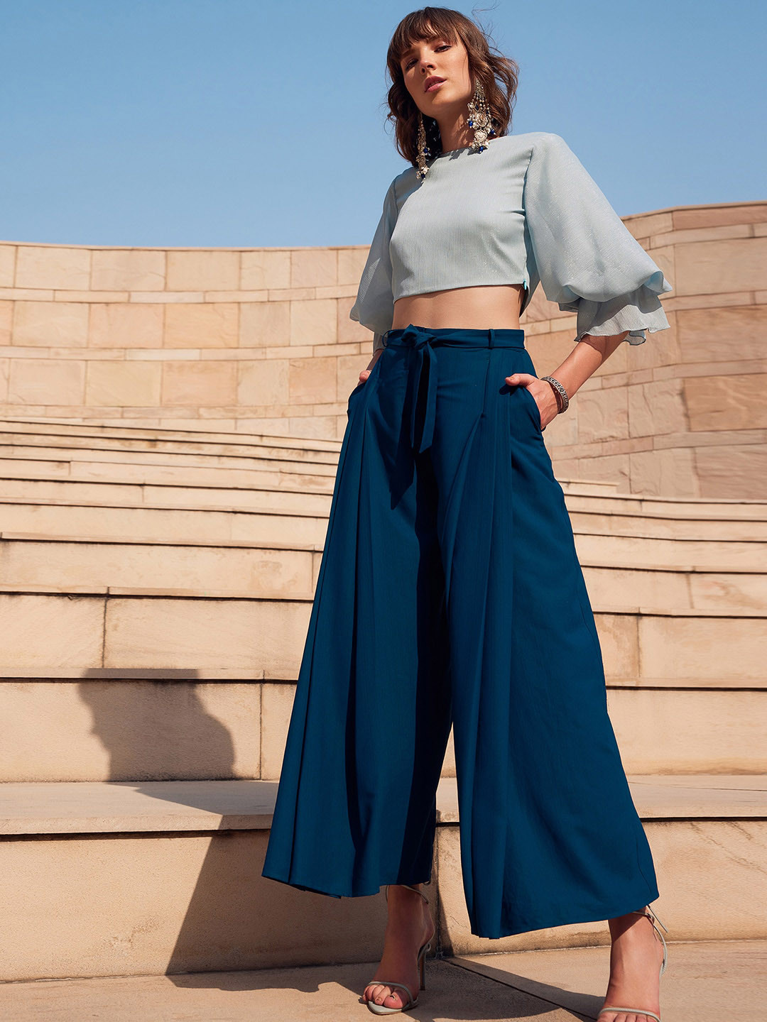 FabAlley X Siddarth Women Mid Rise Plain Pleated Parallel Trousers