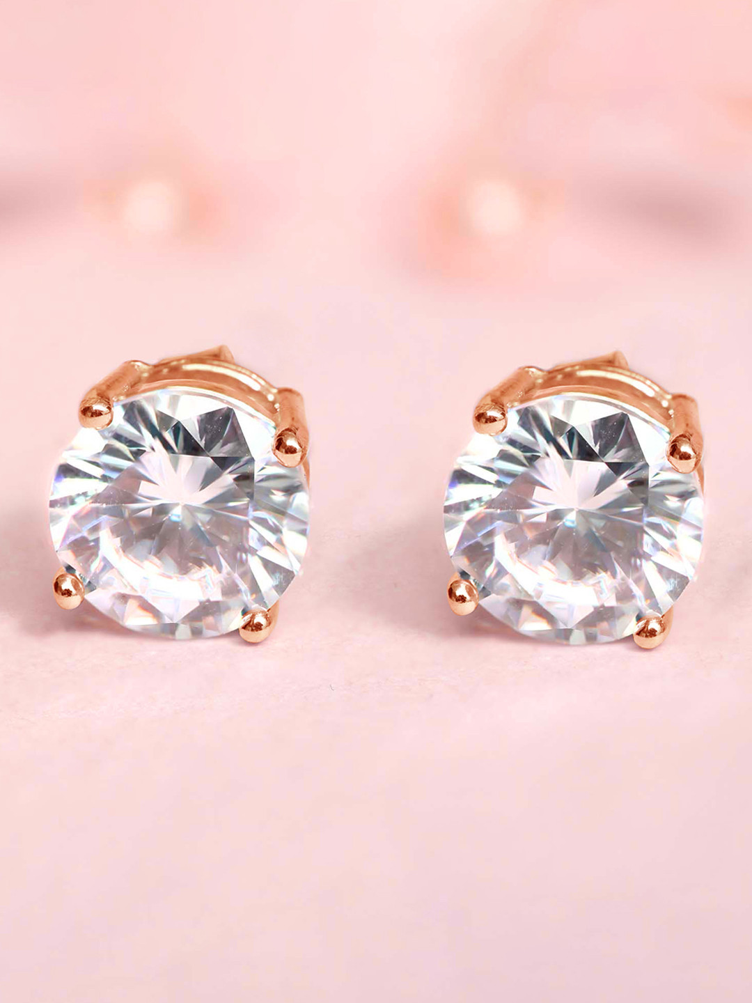 Zavya 925 Pure Sterling Silver Rose-Gold Plated Circular Stud Earrings