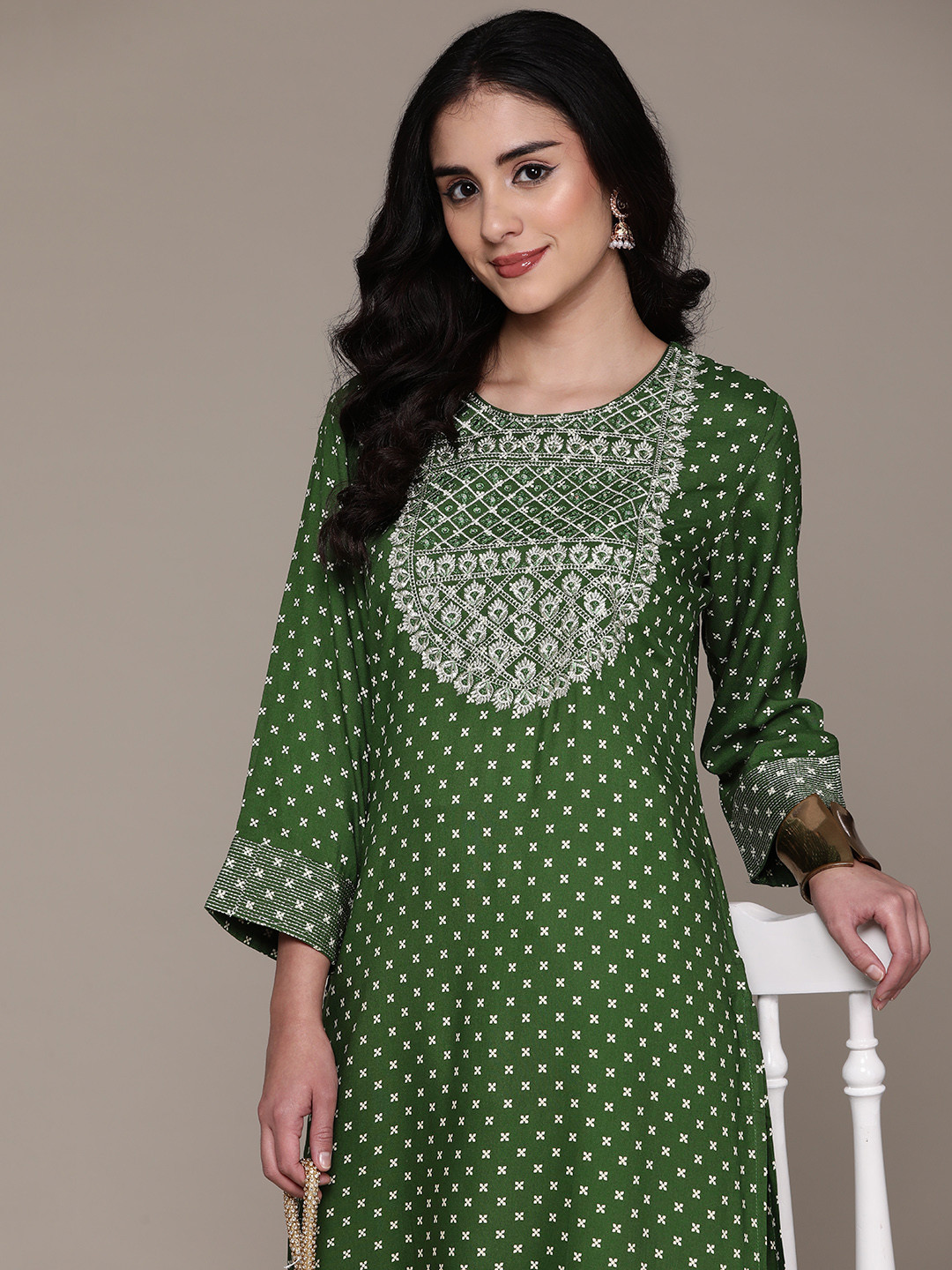 Readiprint Floral Embroidered Mirror Work Kurta