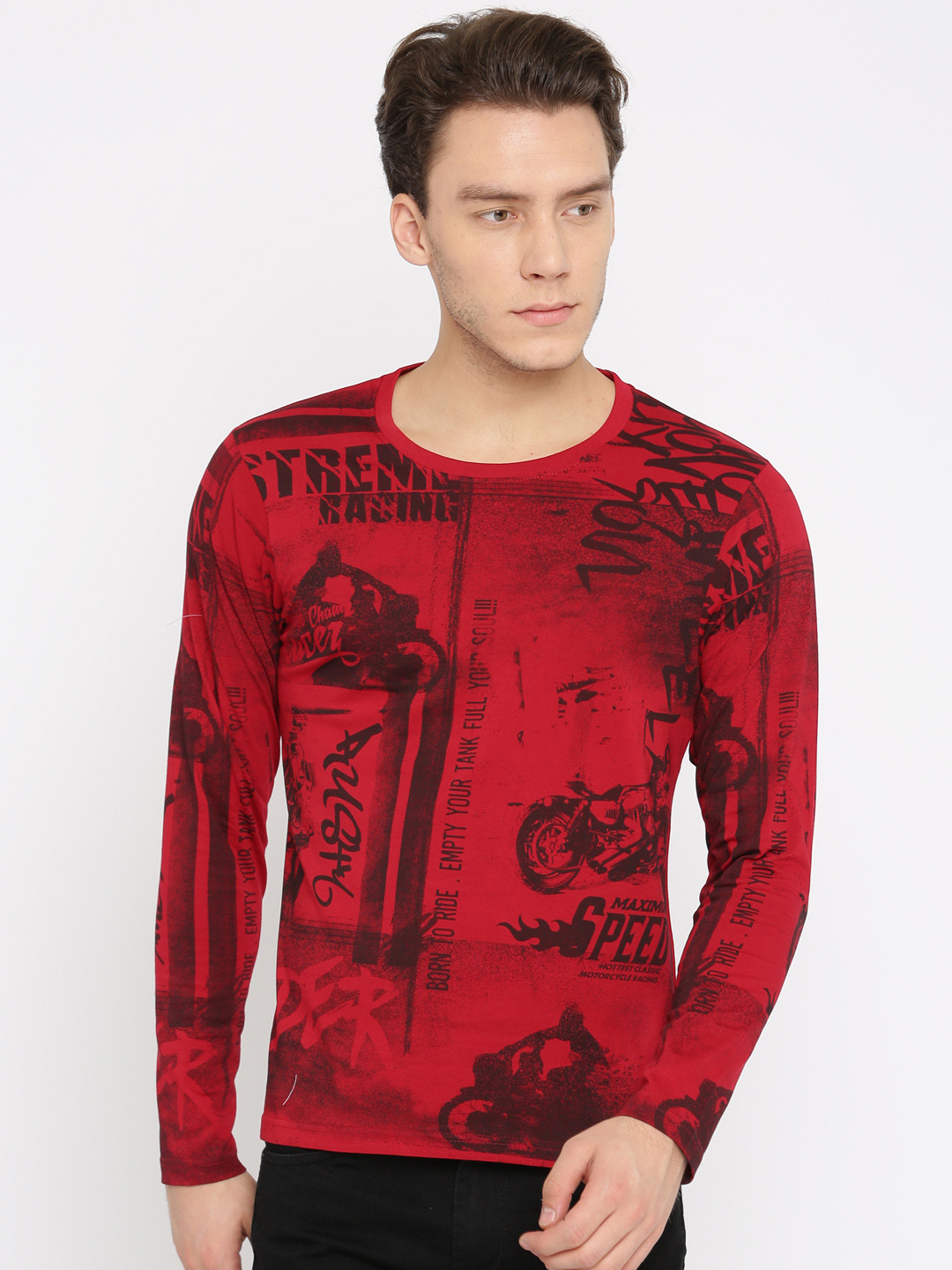 Moda Rapido Men Red Printed Round Neck 