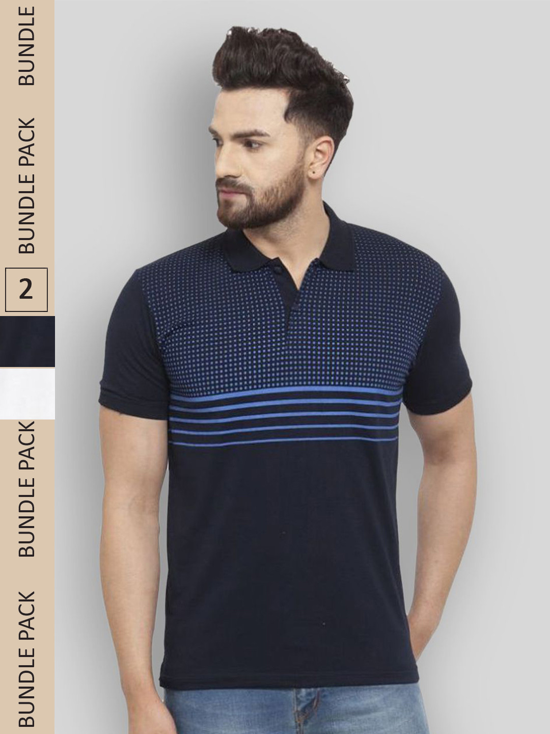 WILD WEST Pack Of 2 Striped Polo Collar T-shirt