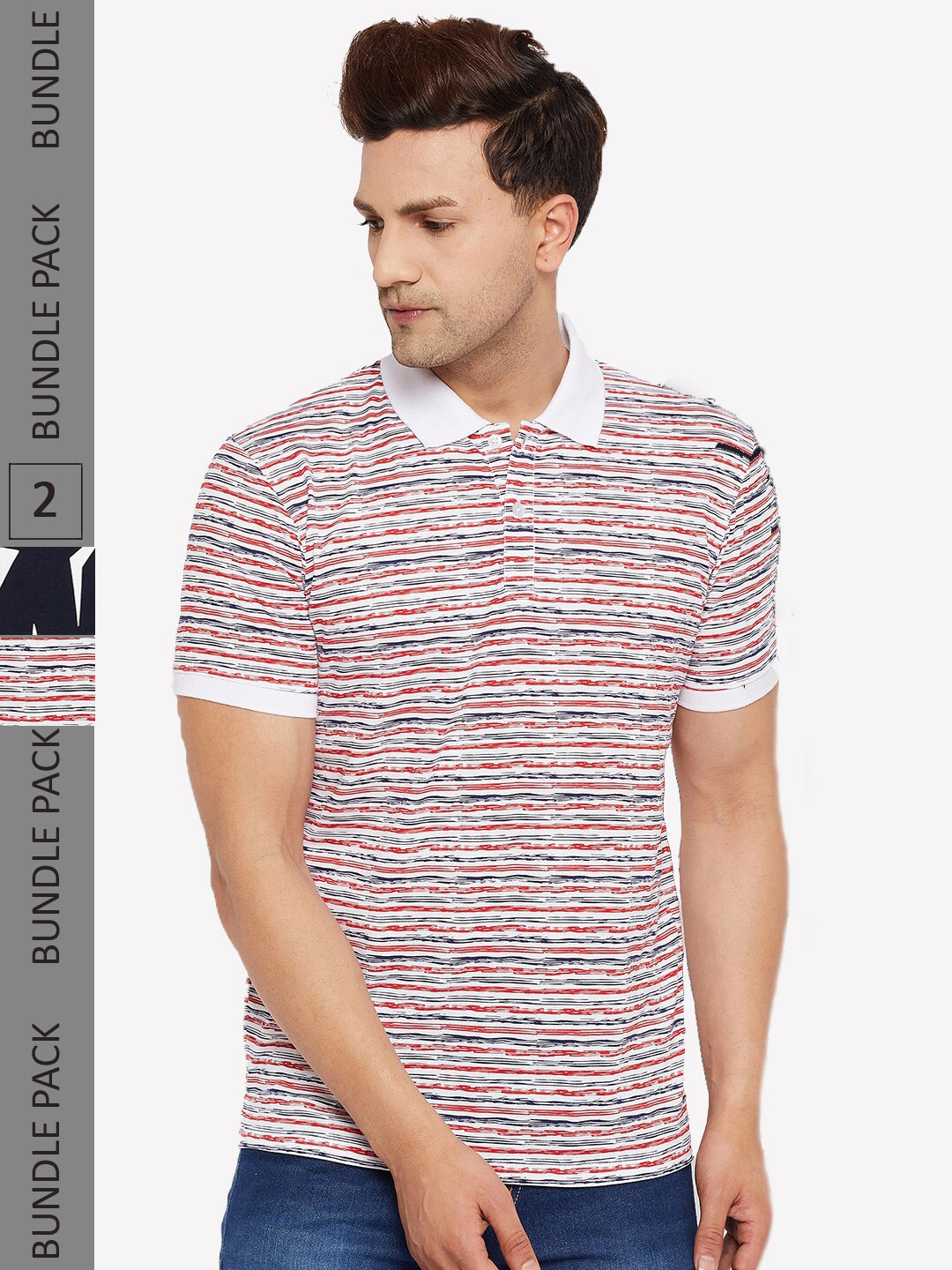 WILD WEST Pack Of 2 Printed Polo Collar Cotton T-shirts