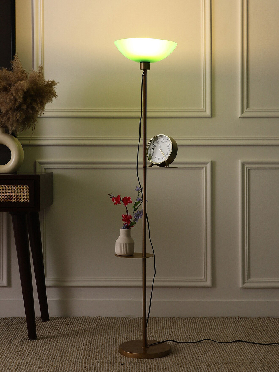 SANDED EDGE Green & Gold Toned Shelf Floor Lamp