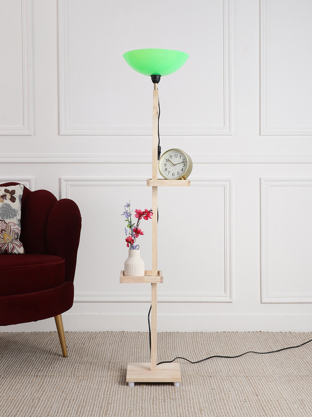 SANDED EDGE Beige & Green Wooden Shelf Floor Lamp