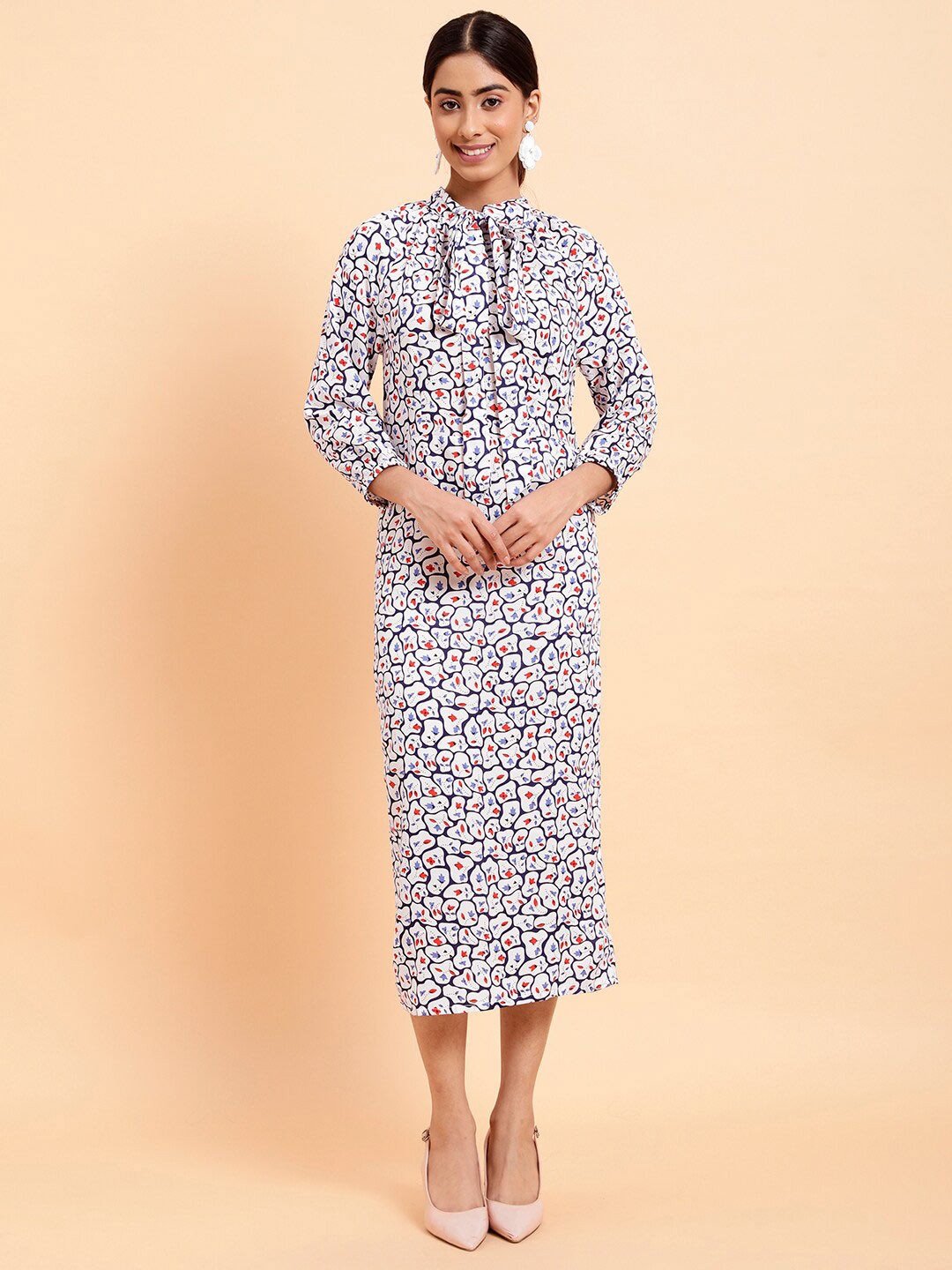 MINT STREET Print Crepe Peplum Dress