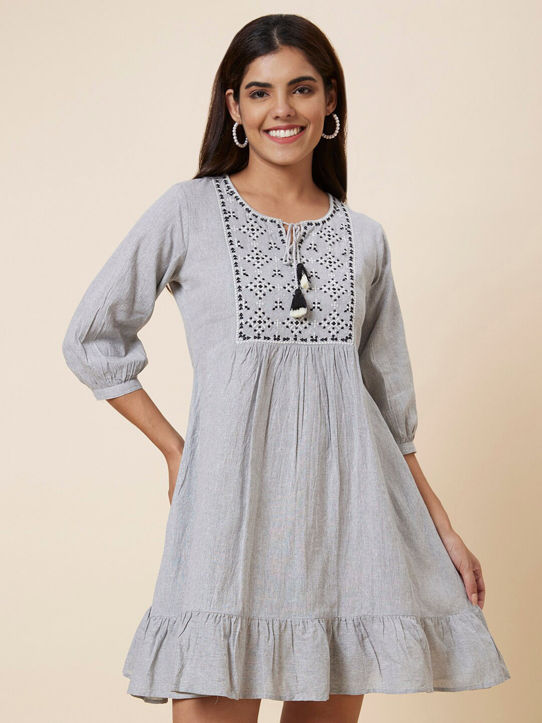 Globus Grey Striped Empire Dress