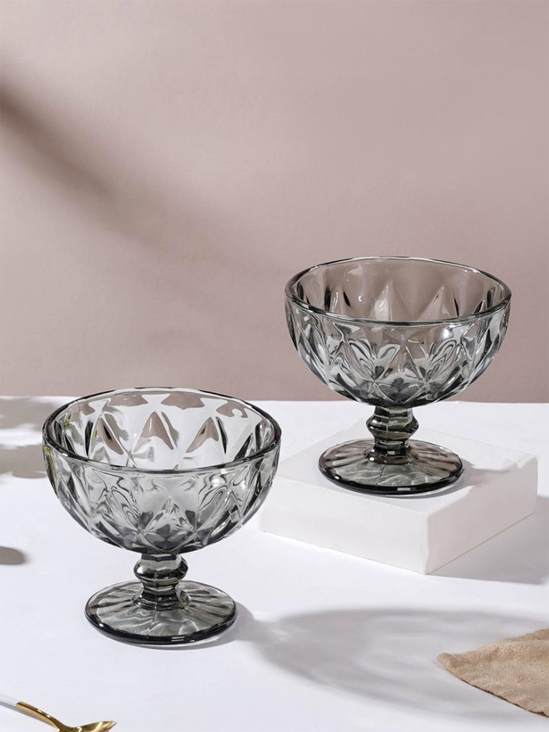 Nestasia Grey 6-Pieces Geometric Textured Glass Bowls 300ml