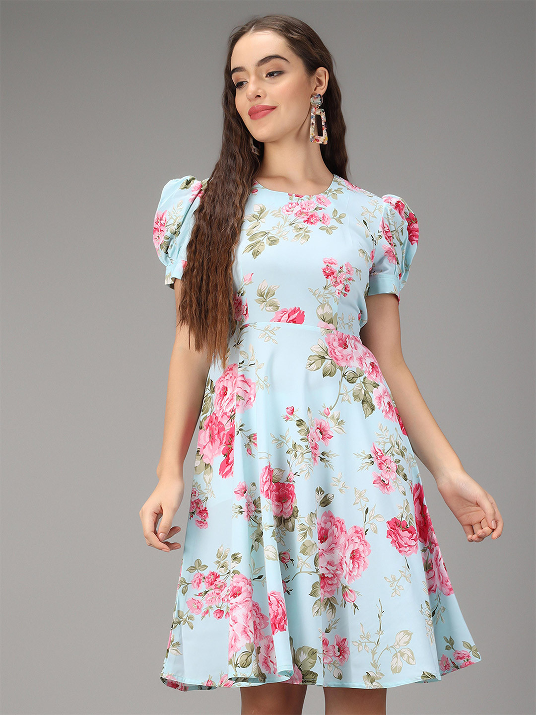 Rudraaksha Creations Floral Printed Crepe Mini A-Line Dress