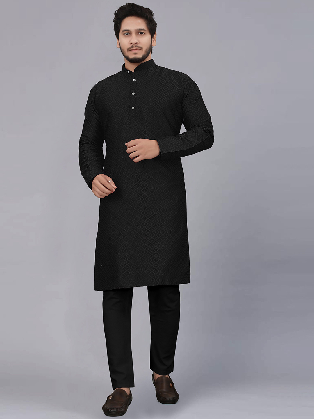 CELLUX Mandarin Collar Gemetric Printed Kurta with Pyjamas