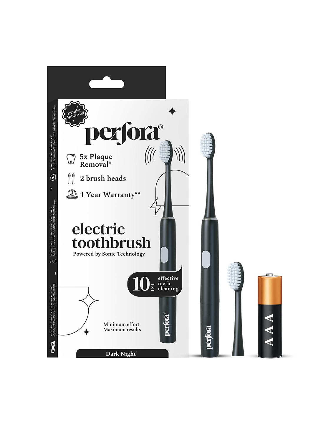 Perfora Electric Electric Toothbrush - Dark Night with 2 Brush Heads and Battery