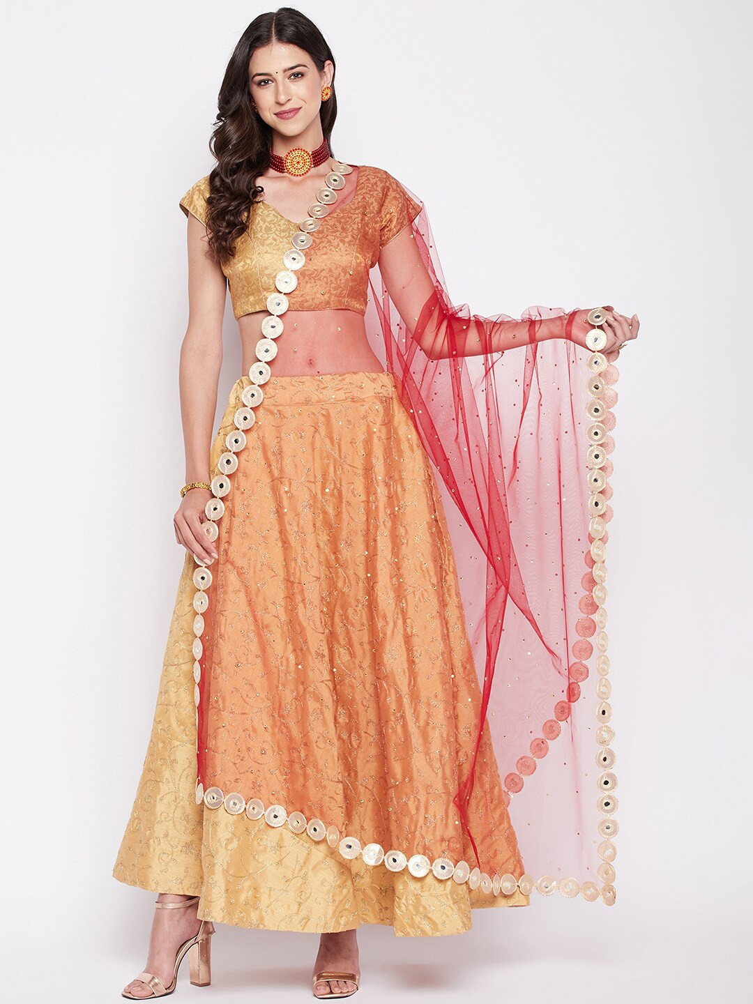 Clora Creation Polka Dots Mirror Work Embroidered Dupatta