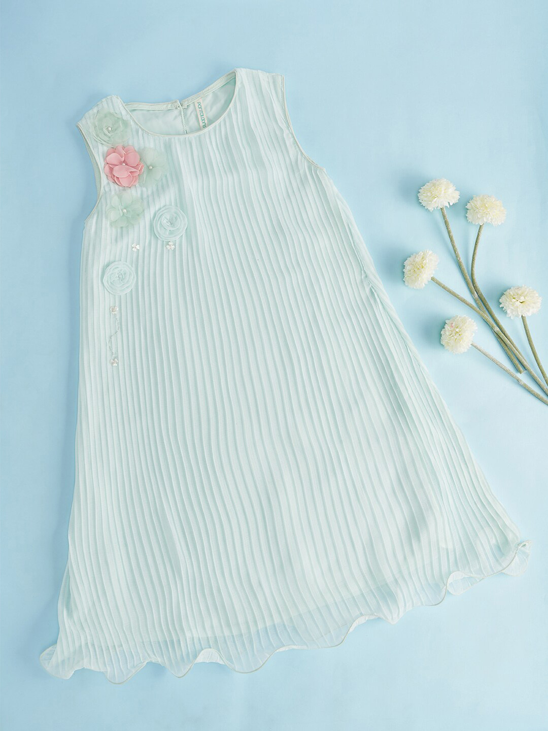 Pantaloons Junior Girls Self Design Embellished Cotton A-Line Dress