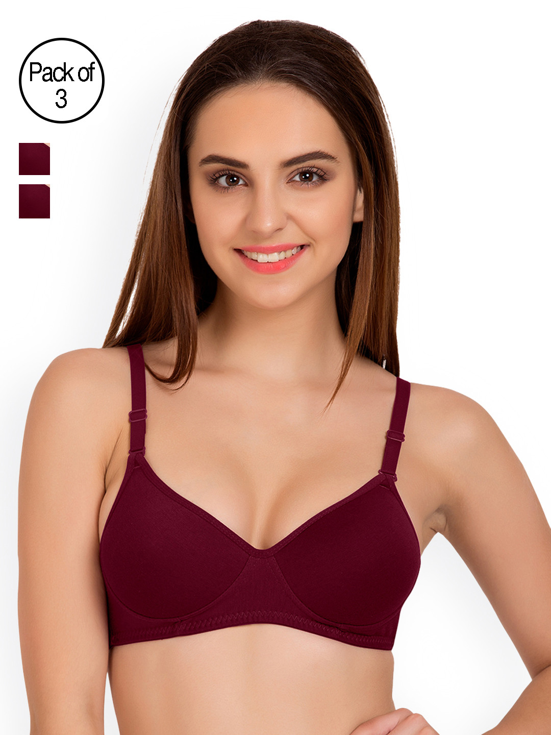 Tweens Burgundy Pack of 3 Full-Coverage T-shirt Bras TW91301