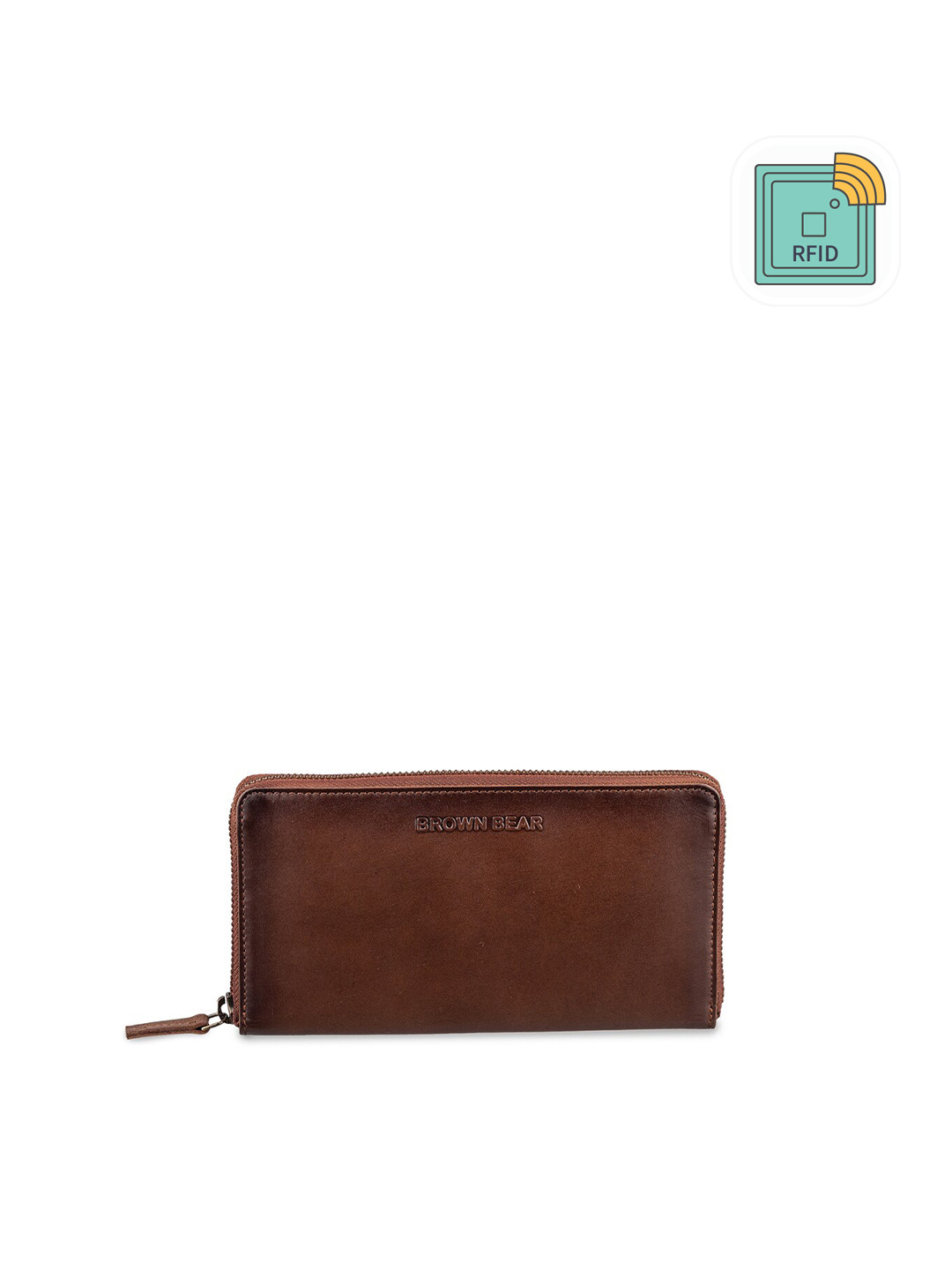 BROWN BEAR Women Leather Zip Around Wallet With RFID