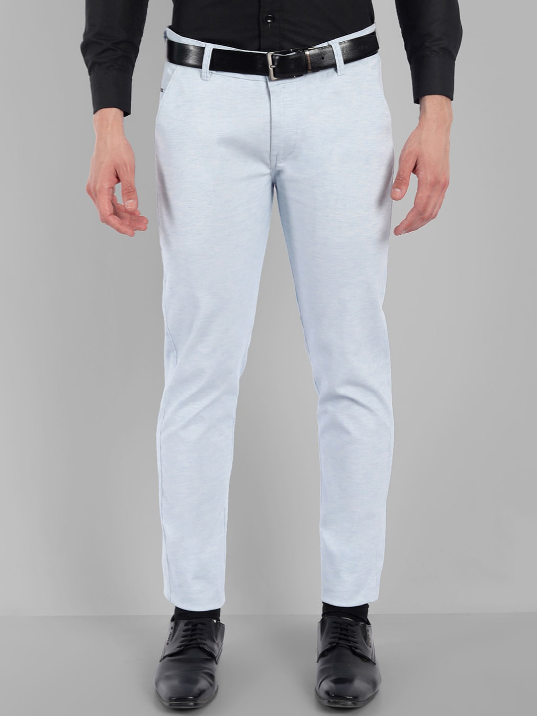 Majestic Man Smart Self Design Mid Rise Plain Slim Fit Formal Trousers