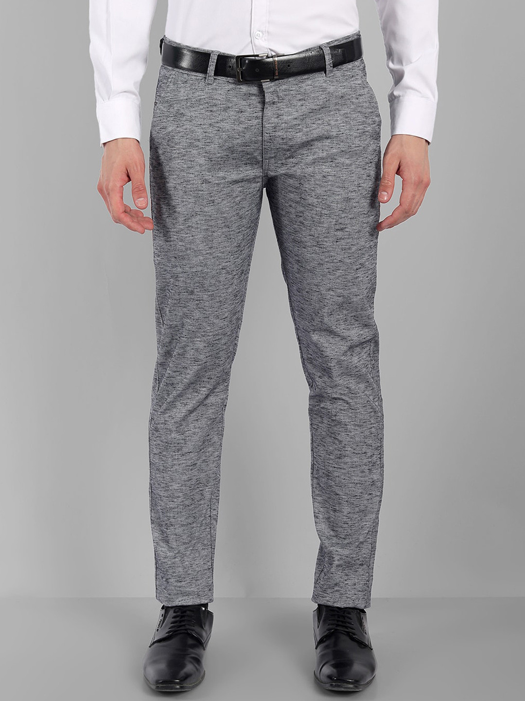 Majestic Man Smart Self Design Mid Rise Plain Slim Fit Formal Trousers