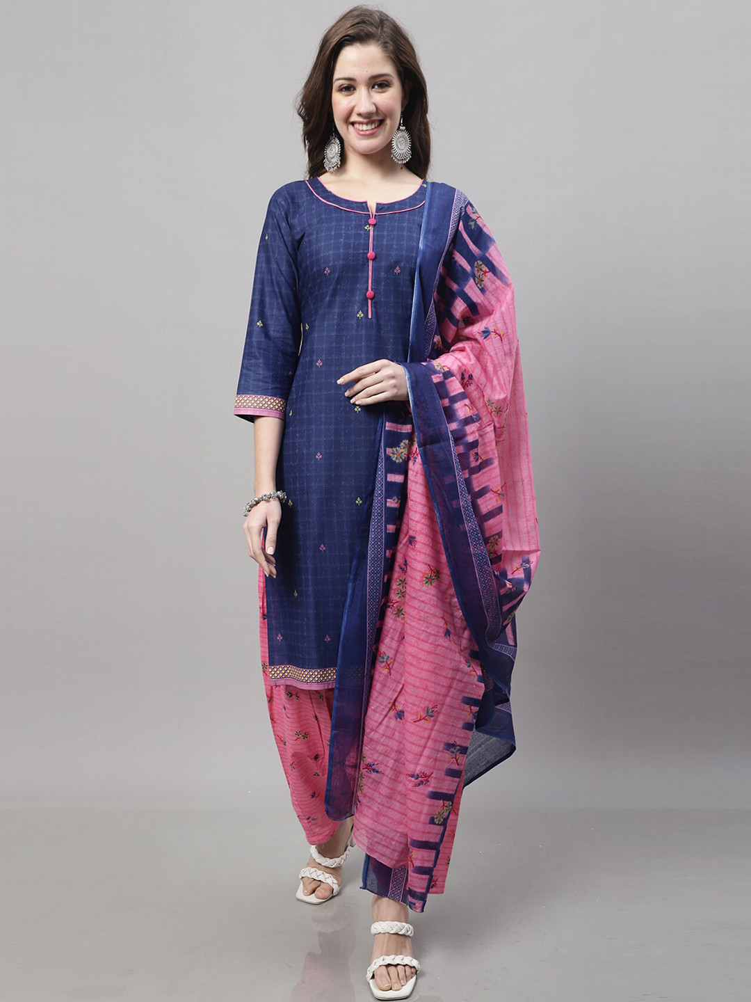Rajnandini Checked Pure Cotton Kurta with Salwar & With Dupatta