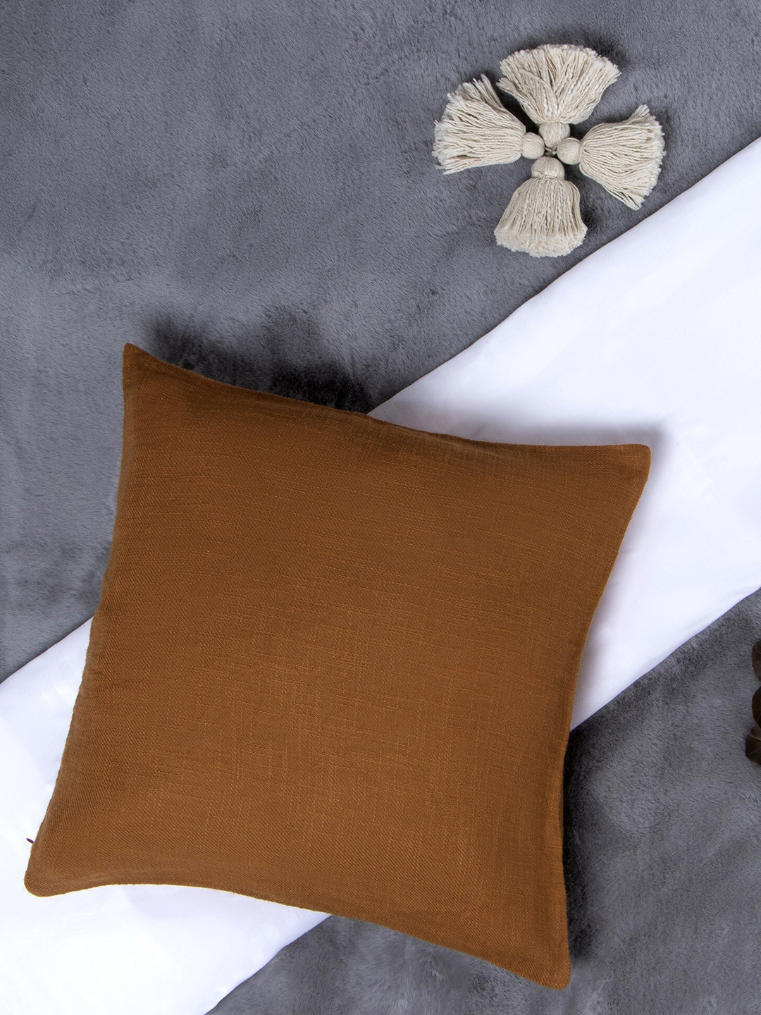 Aditi Wasan Brown Cotton Breathable Square Cushion Cover -18x18In