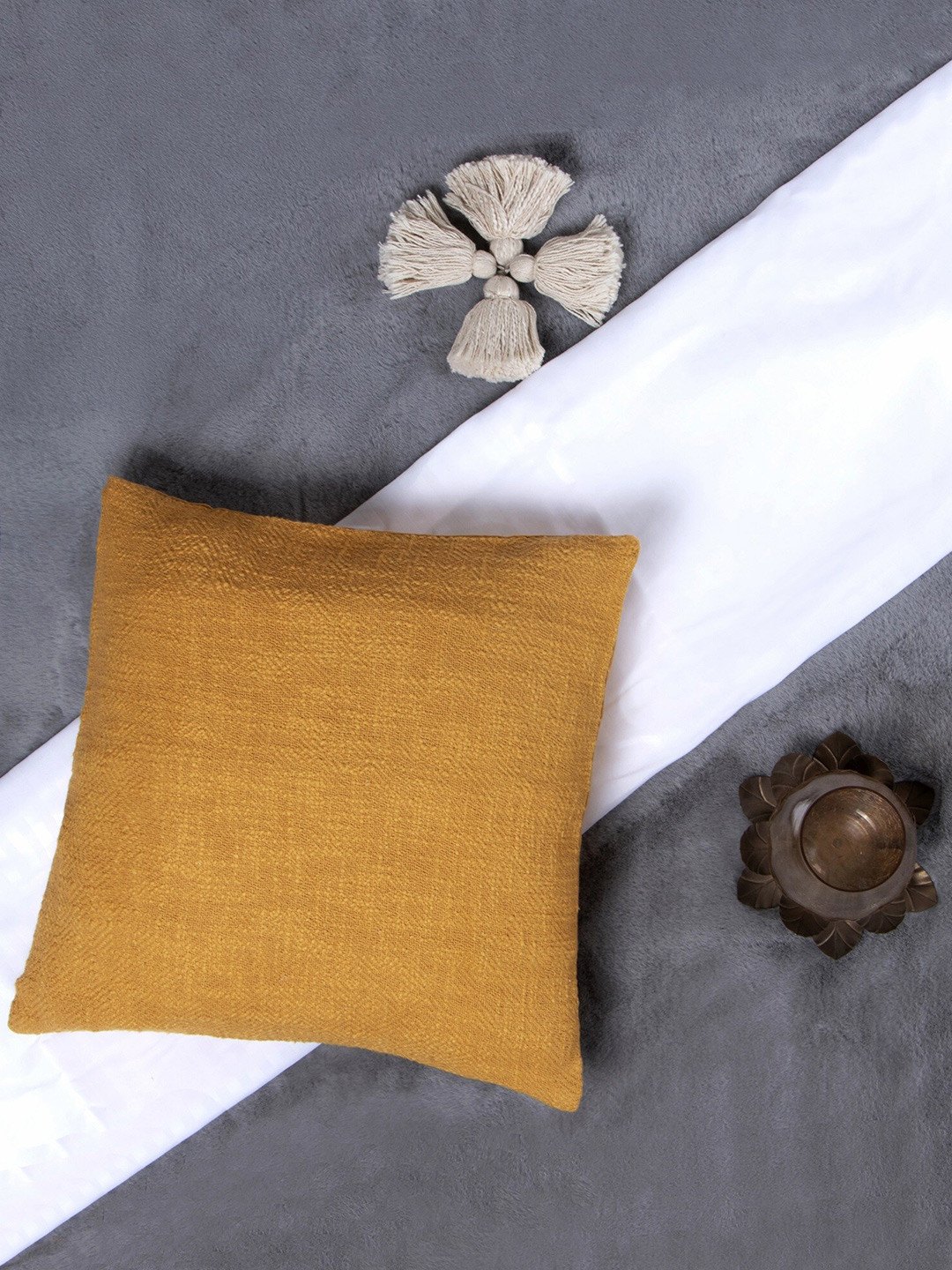 Aditi Wasan Tan Cotton Breathable Square Cushion Cover -18x18In