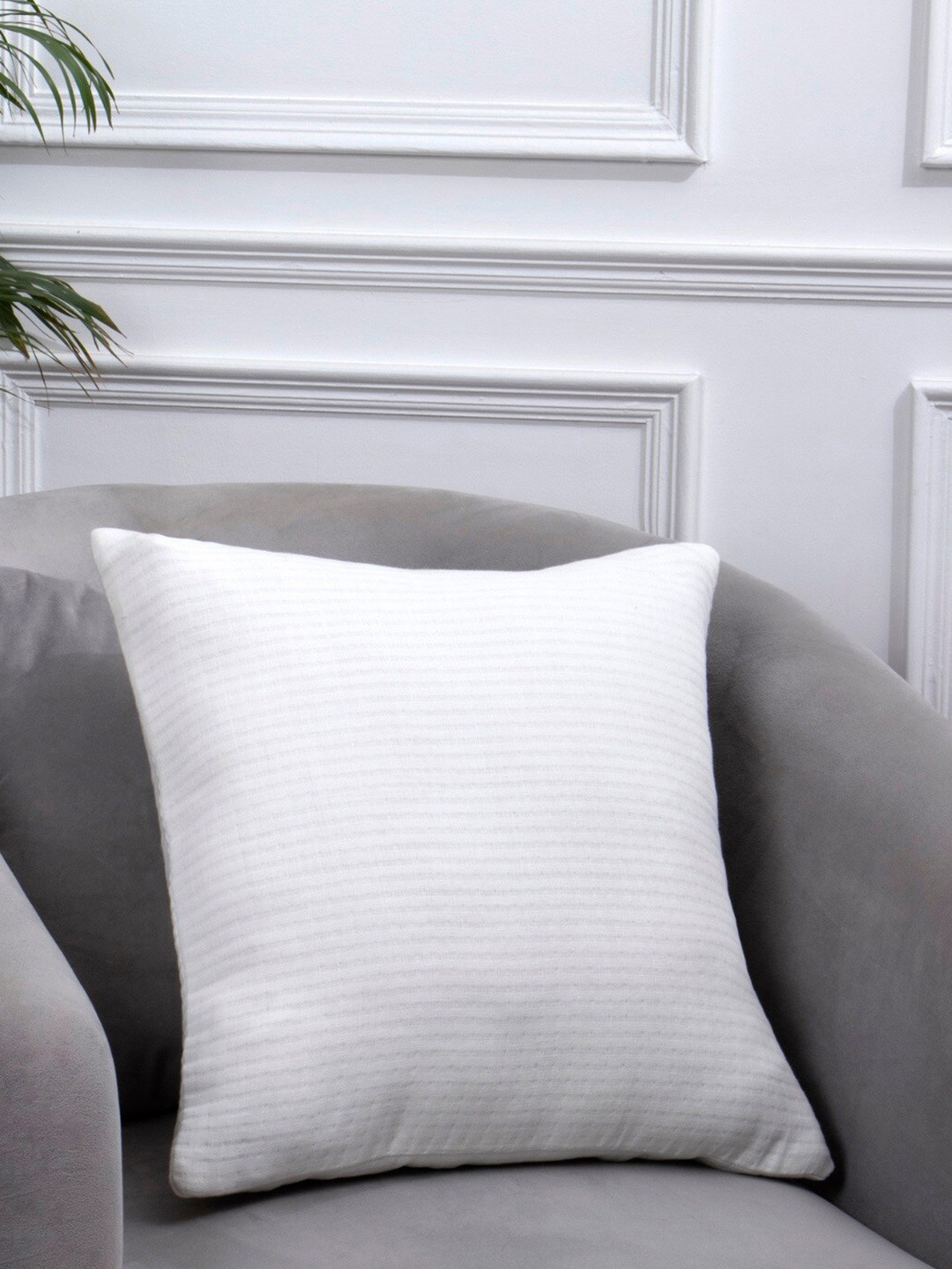 Aditi Wasan White Striped Cotton Square Cushion Cover