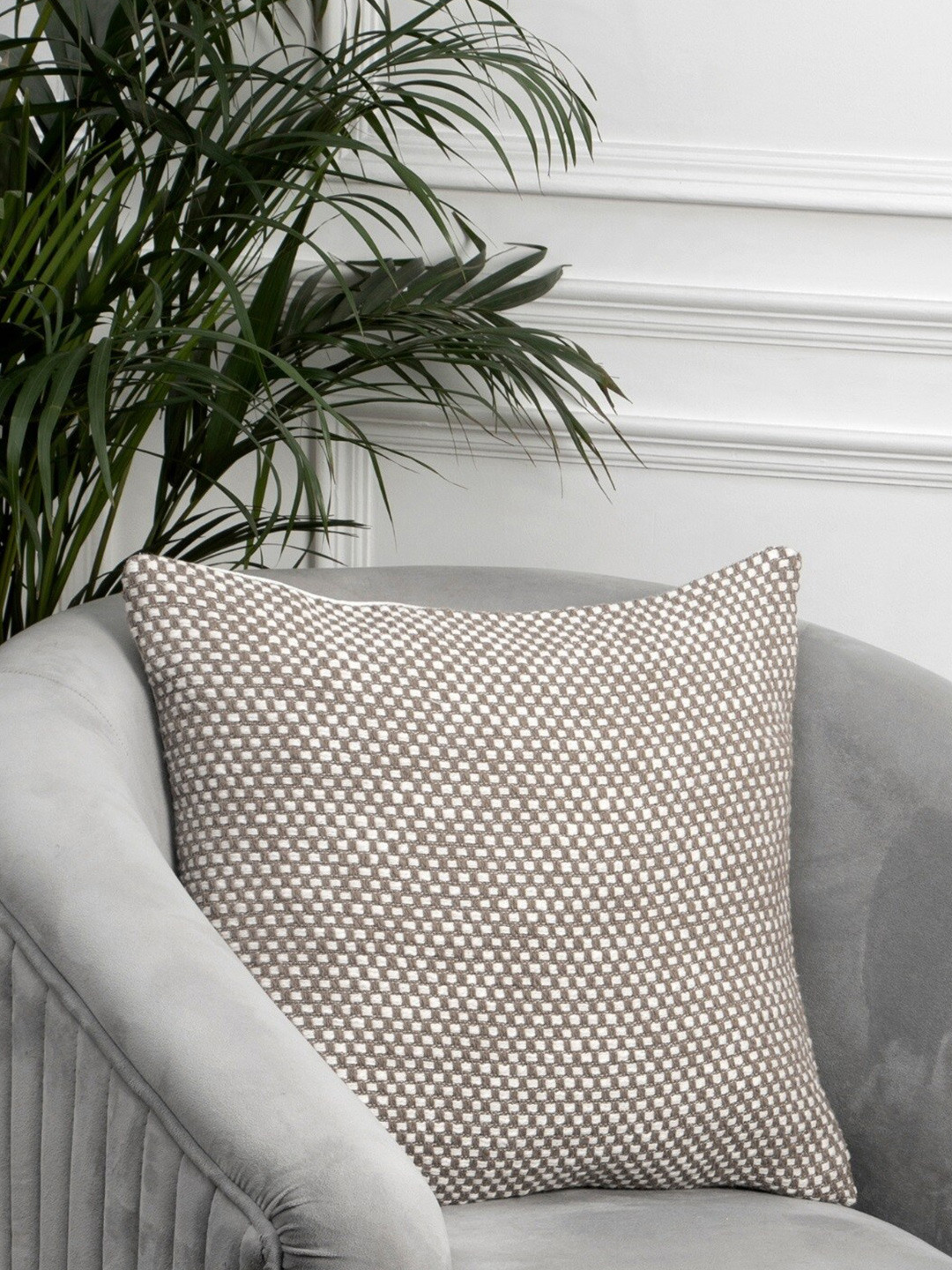 Aditi Wasan Grey Self Design Cotton Breathable Textured Square Cushion Cover - 18x18In