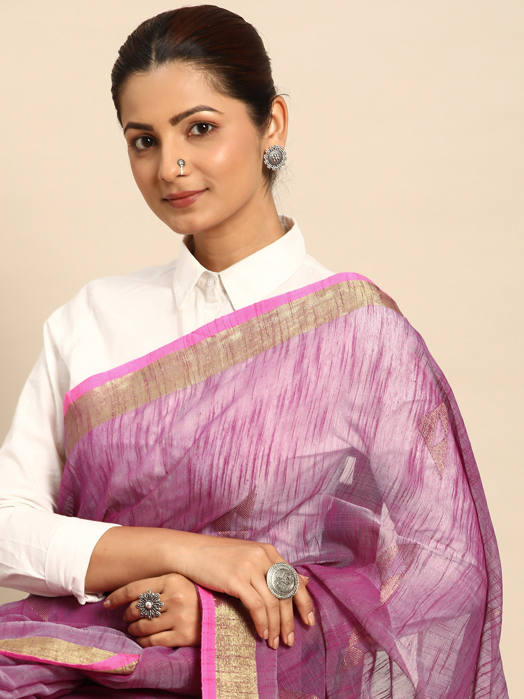 Taavi Woven Design Pure Cotton Handloom Jamdani Inspired Woven Legacy Saree
