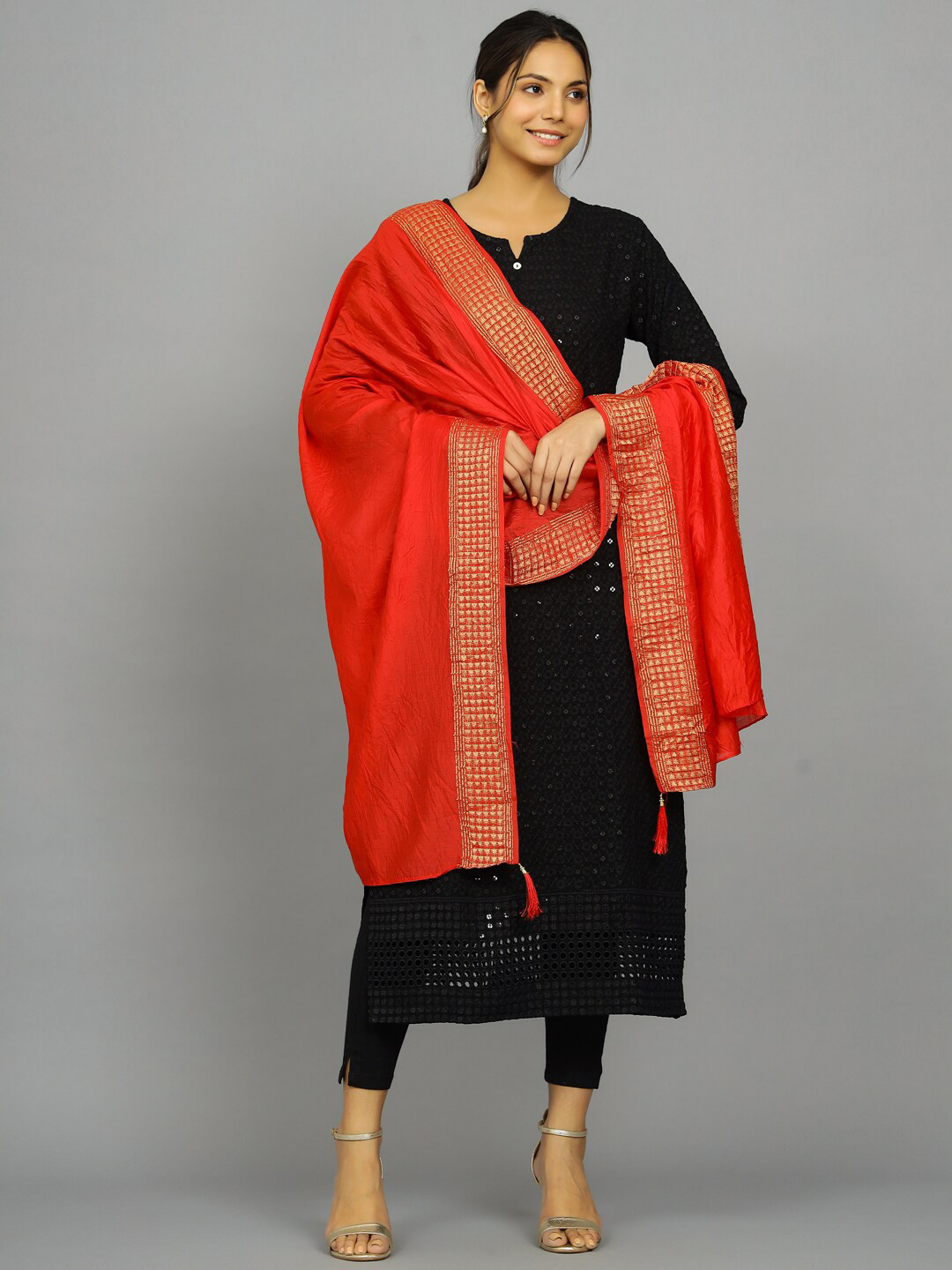 HANDICRAFT PALACE Woven Border Cotton Chanderi Dupatta