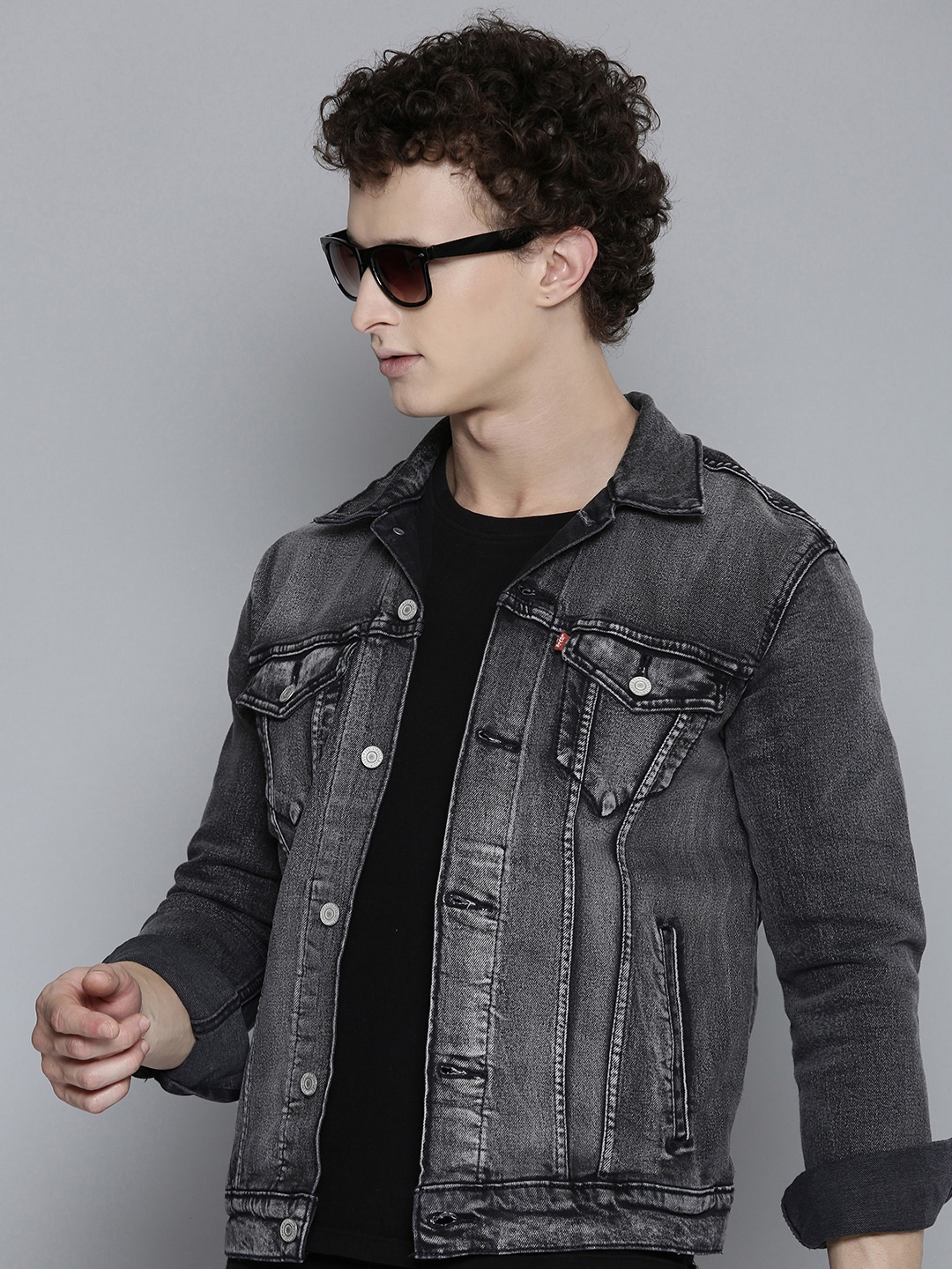 Mens black levis denim jacket online