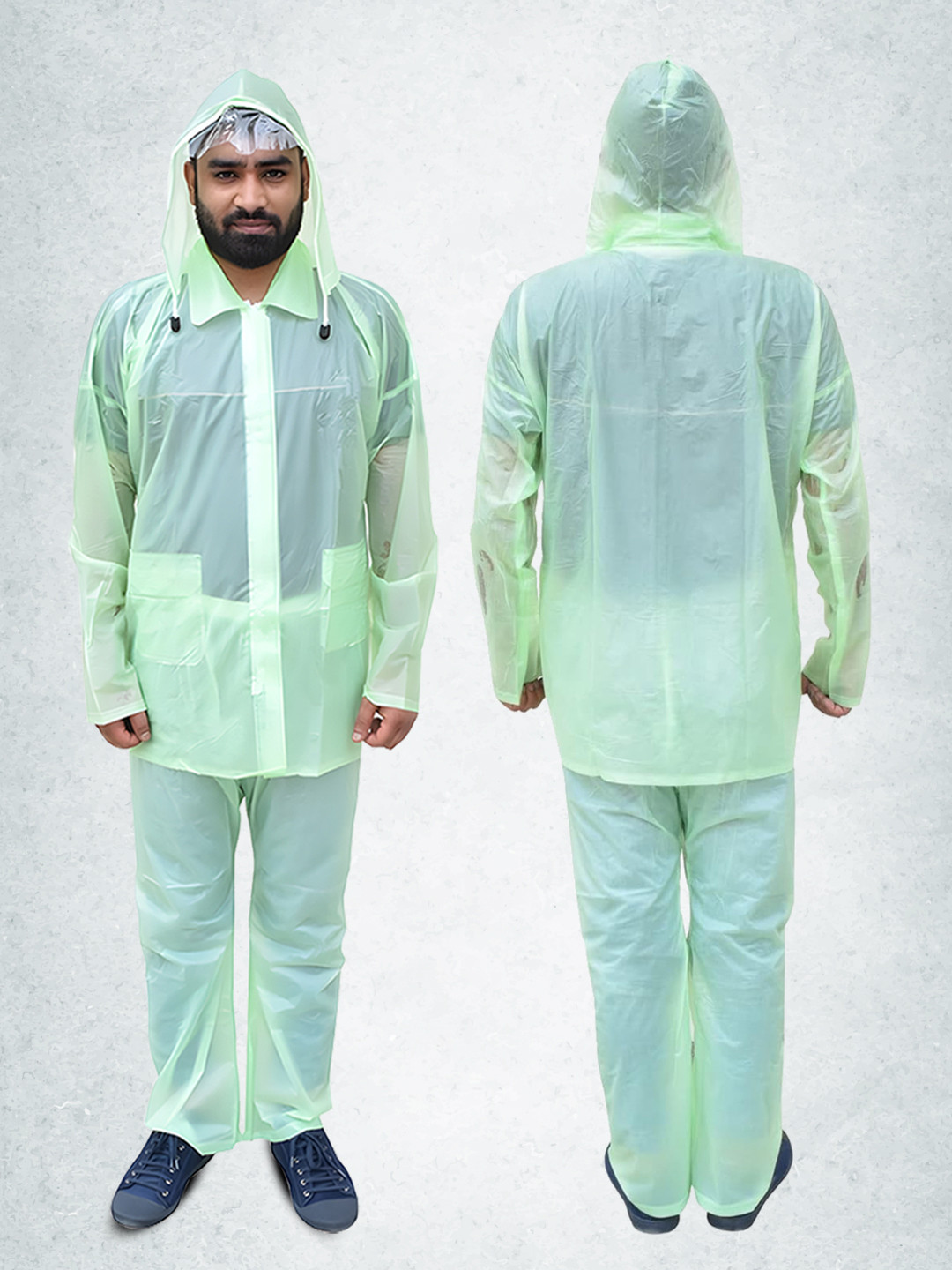 Kuber Industries Waterproof PVC Adjustable Hood Rain Suit