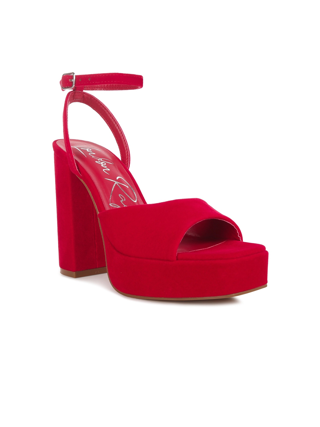 Red platform sales block heels