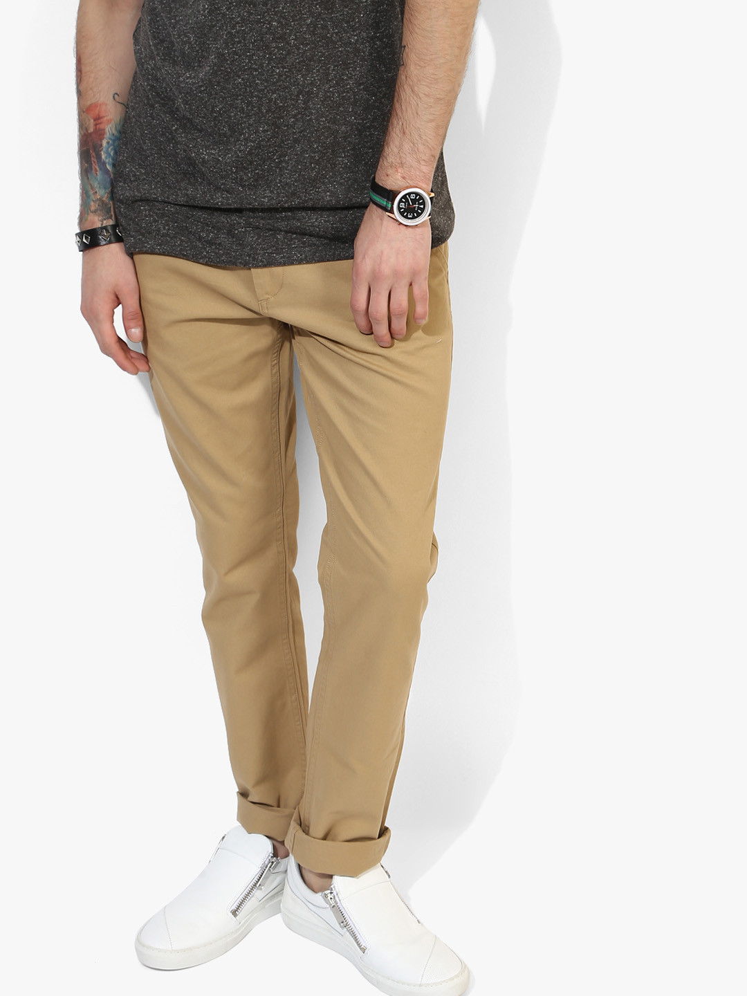 Splash Men Beige Regular Fit Solid Chinos