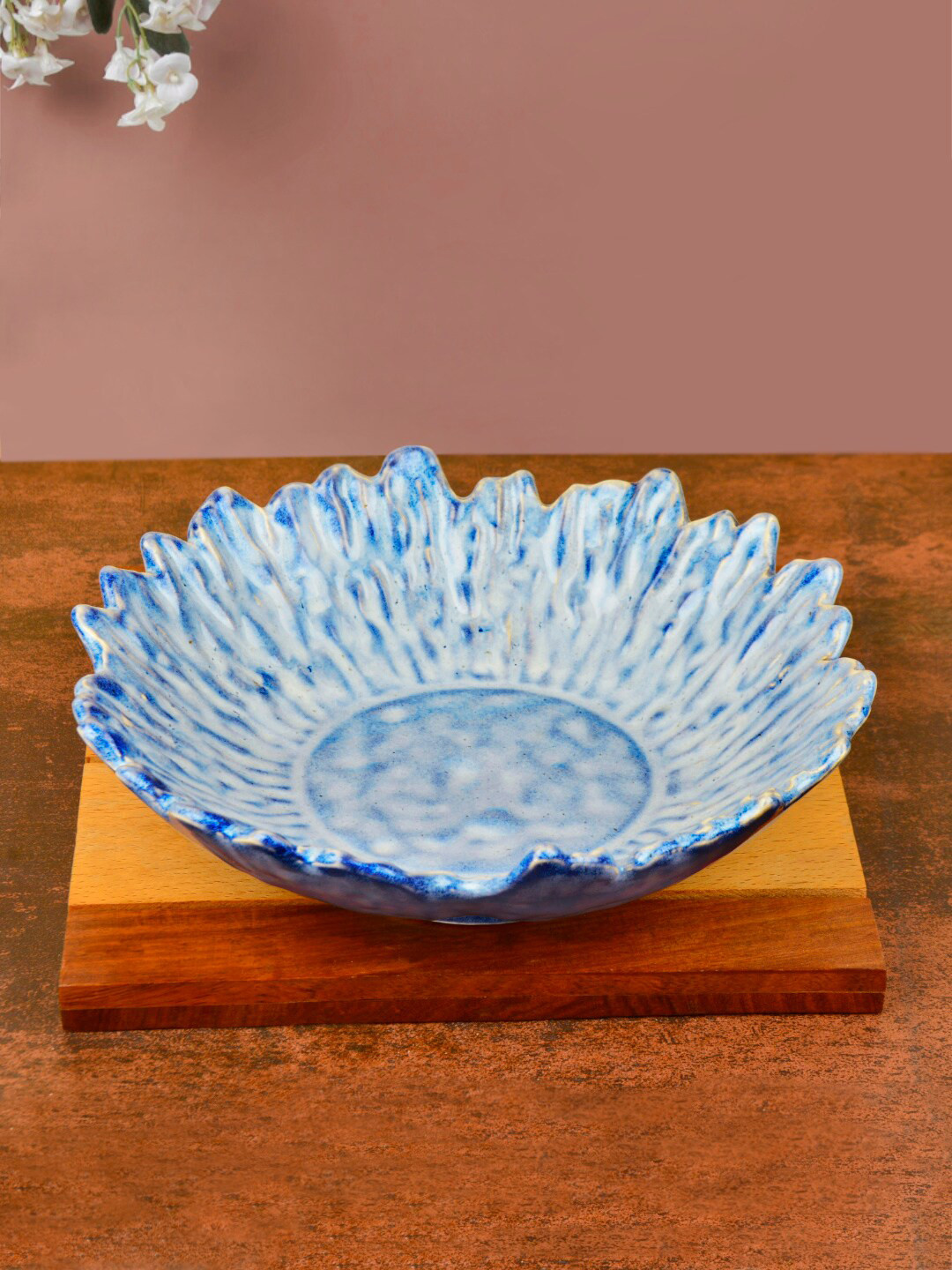 StyleMyWay Studio Pottery Blue Textured Ceramic Serving Bowl 500 ml