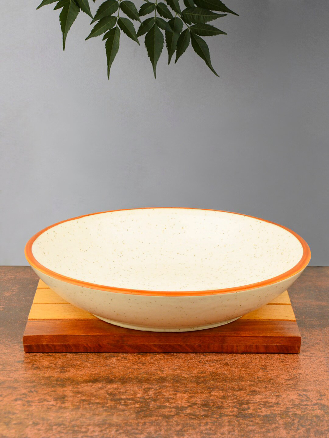 StyleMyWay Studio Pottery Off-White & Brown Textured Ceramic Serving Bowl - 500 ml