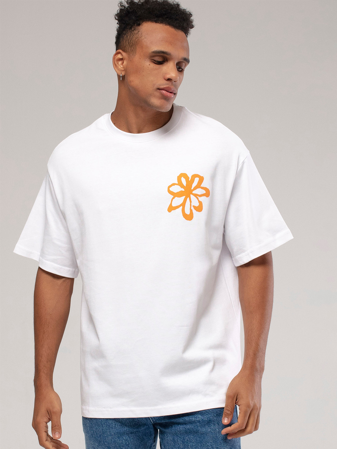 catch Floral Printed Drop-Shoulder Sleeves Pure Cotton Loose T-shirt