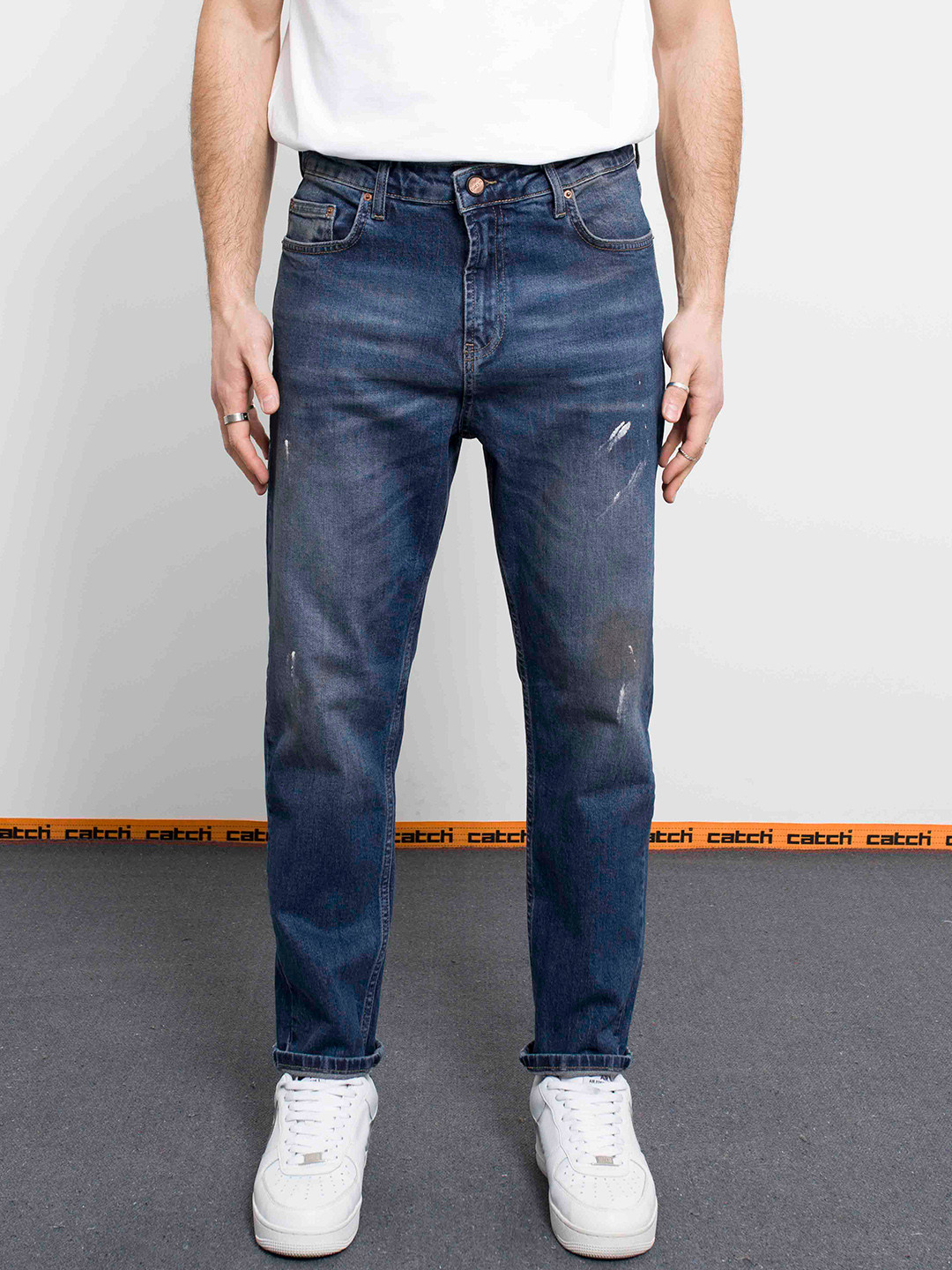 catch Men Light Fade Paint Splatter Effect Stretchable Jeans