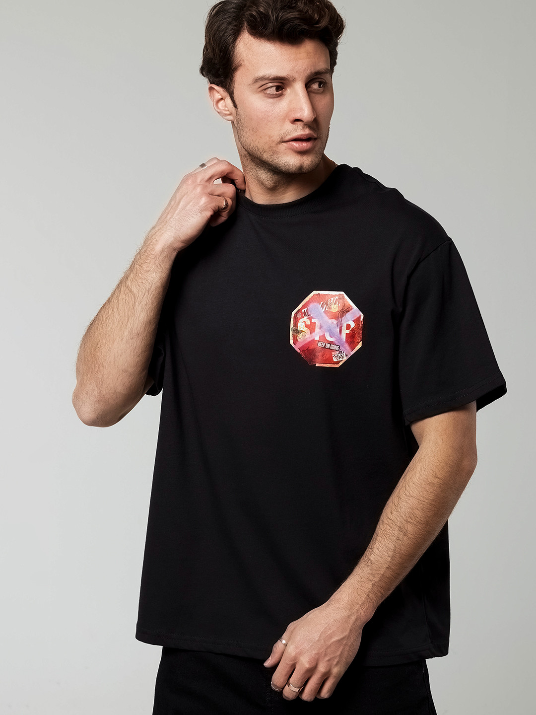 catch Printed Detail Loose Pure Cotton T-shirt