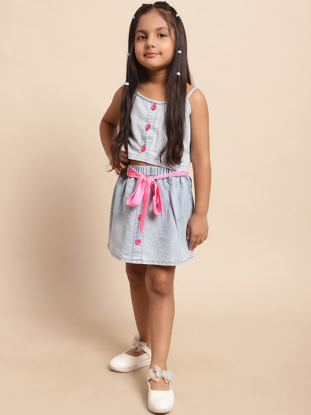 Superminis Girls Pure Cotton Denim Top with Skirt
