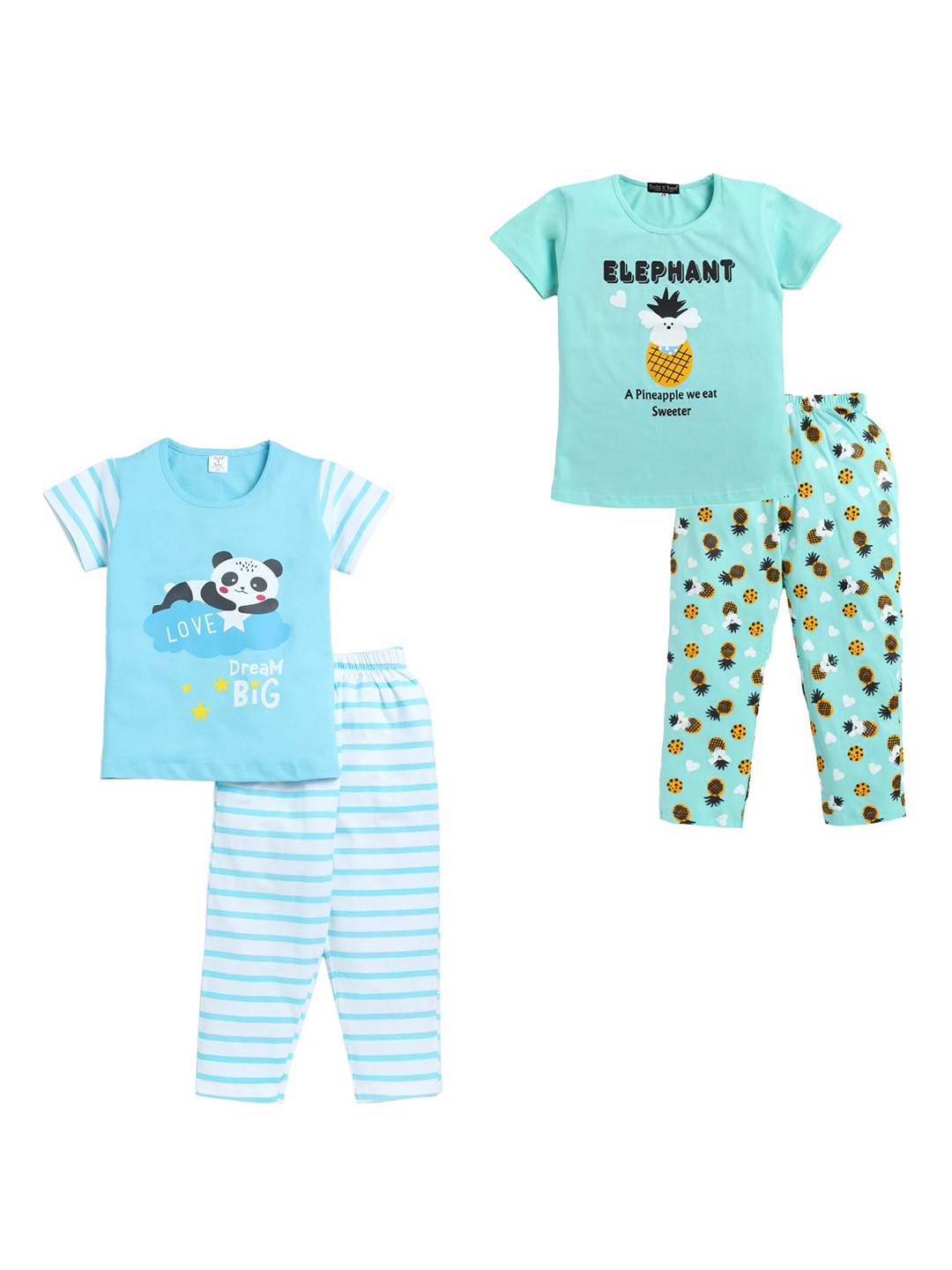 Todd N Teen Girls Pack Of 2 Graphic Printed Pure Cotton Night Suit