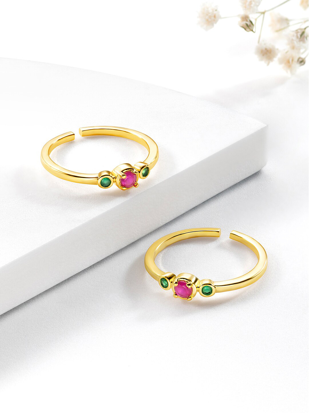 Peora Gold-Plated & CZ Stone-Studded Toe Rings