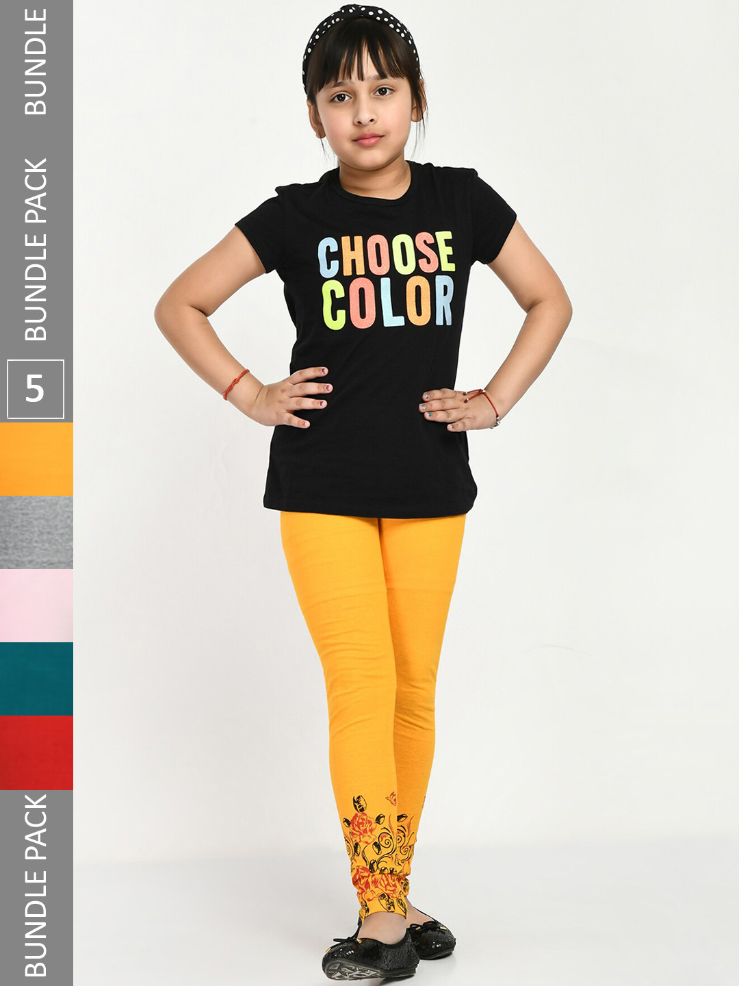 IndiWeaves Girls Pack Of 5 Printed Skin friendly dyes Pure Cotton Ankle Length Leggings