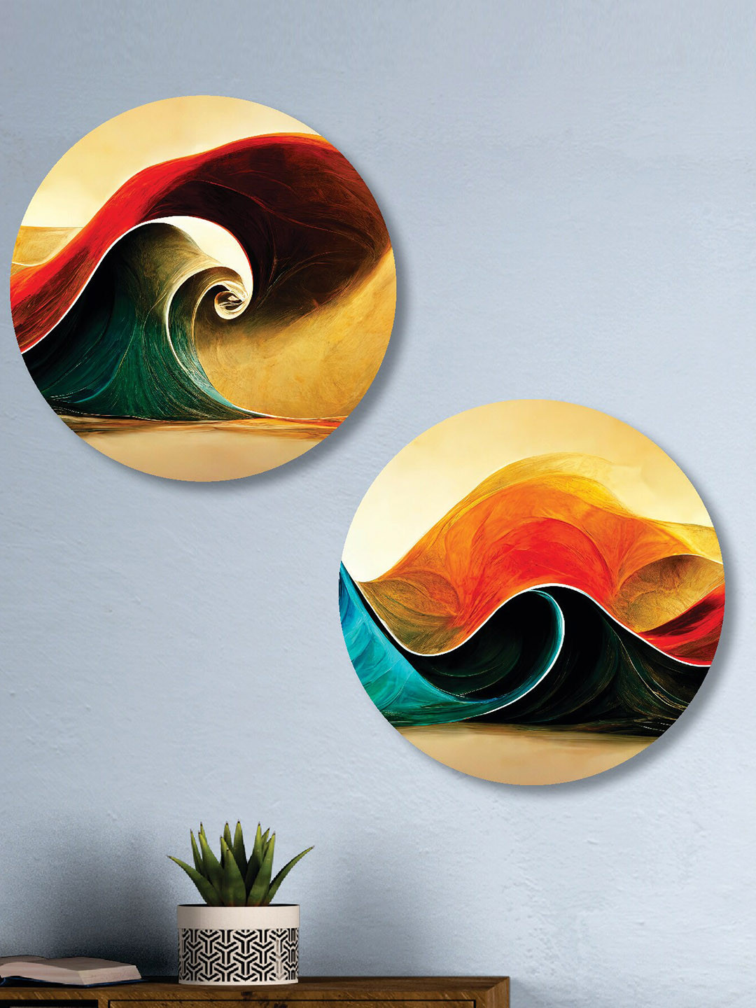 SAF Yellow & Red 2 Pieces Framed Painting Wall Arts