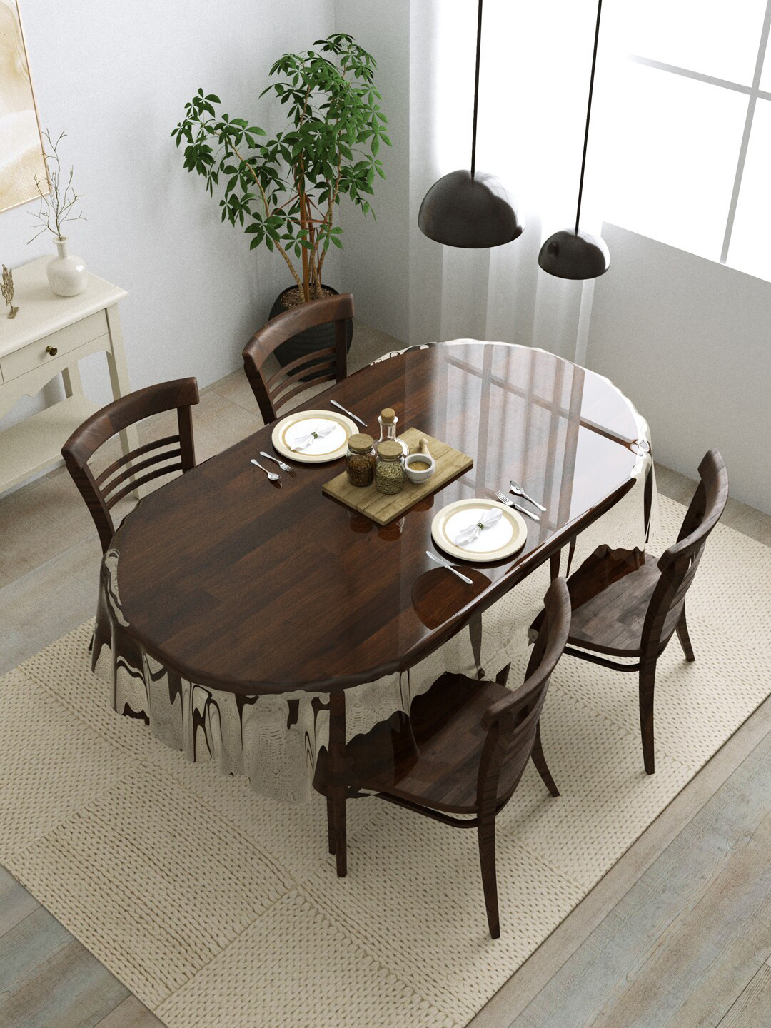 Clasiko Transparent Oval Shaped 4-Seater Anti-Slip Dining Table Cover