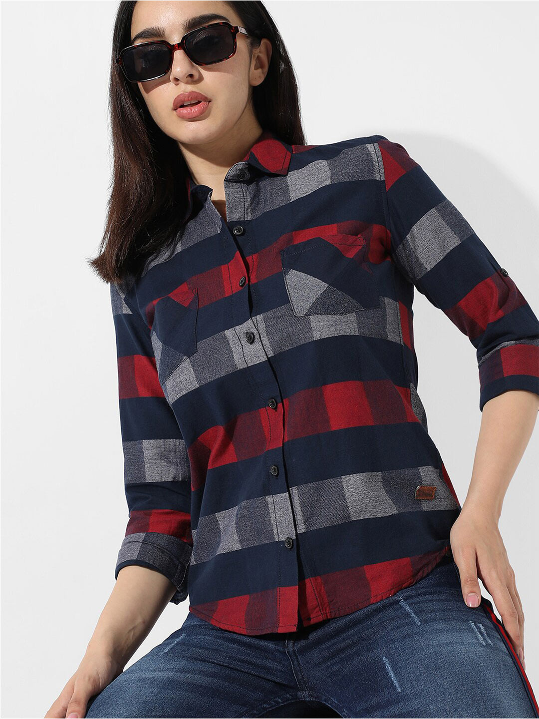 Campus Sutra Red Classic Buffalo Checks Cotton Casual Shirt