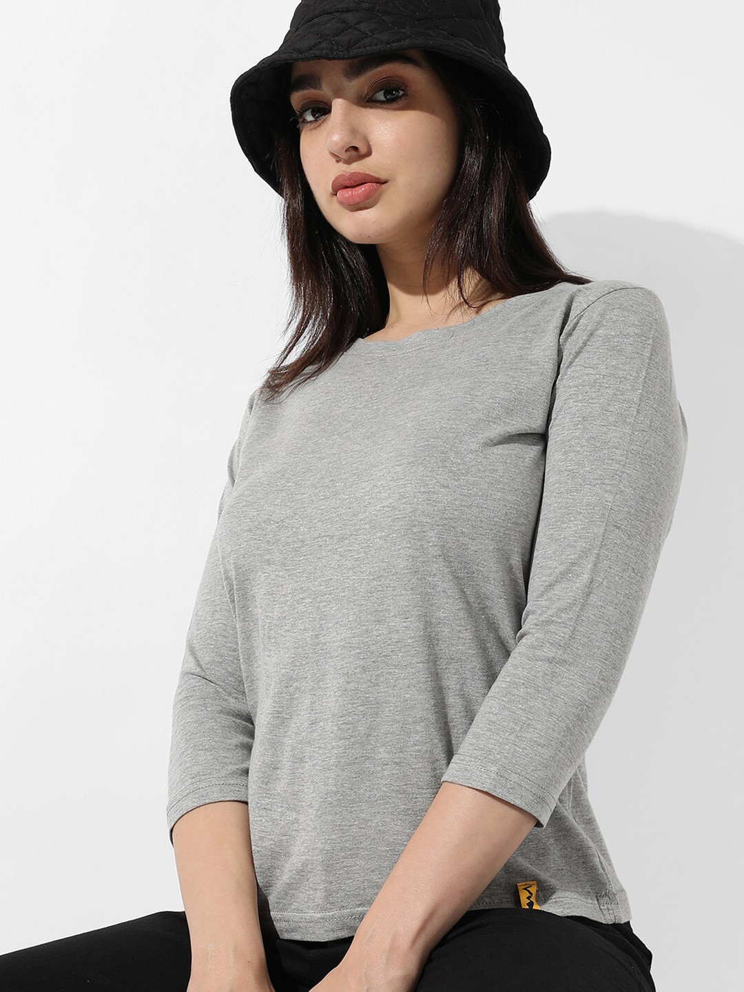 Campus Sutra Grey Cotton Boxy Fit T-shirt