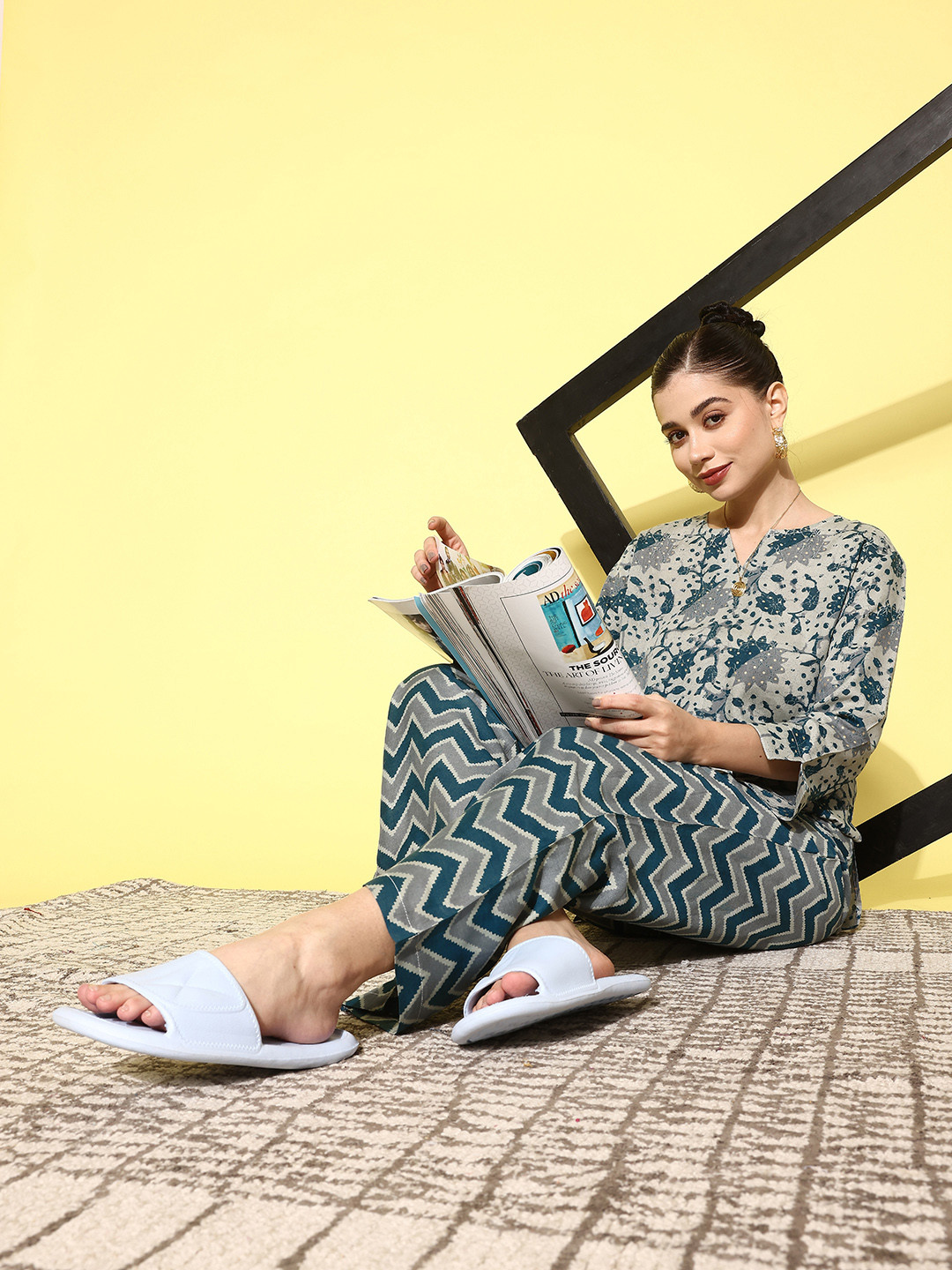 Routes by All About You Women Printed Pure Cotton Top With Trousers