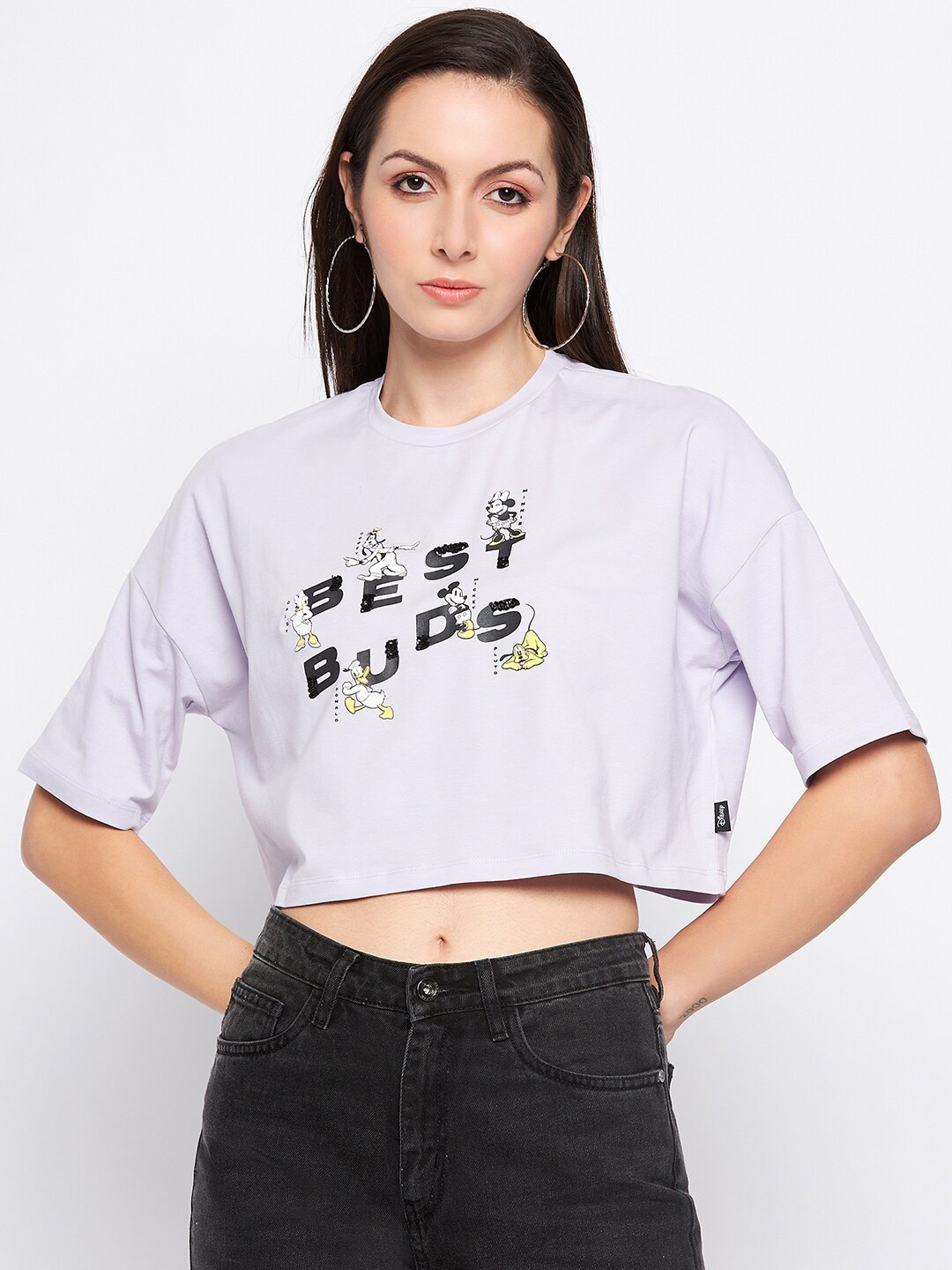 Madame Typography Printed Mickey Mouse & Friends Cotton Crop Top