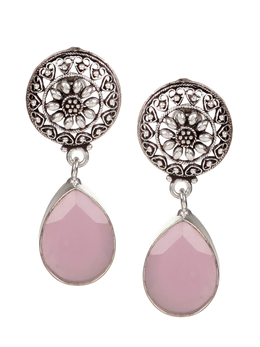 Bamboo Tree Jewels Pink & White Teardrop Shaped Studs