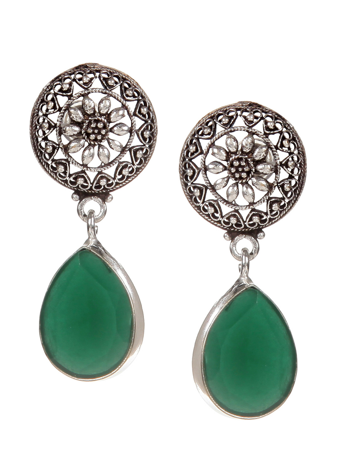 Bamboo Tree Jewels Green & White Teardrop Shaped Studs